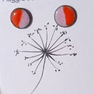 Round stud earrings - 9mm - Enamelled with sterling silver post -Orange andPink