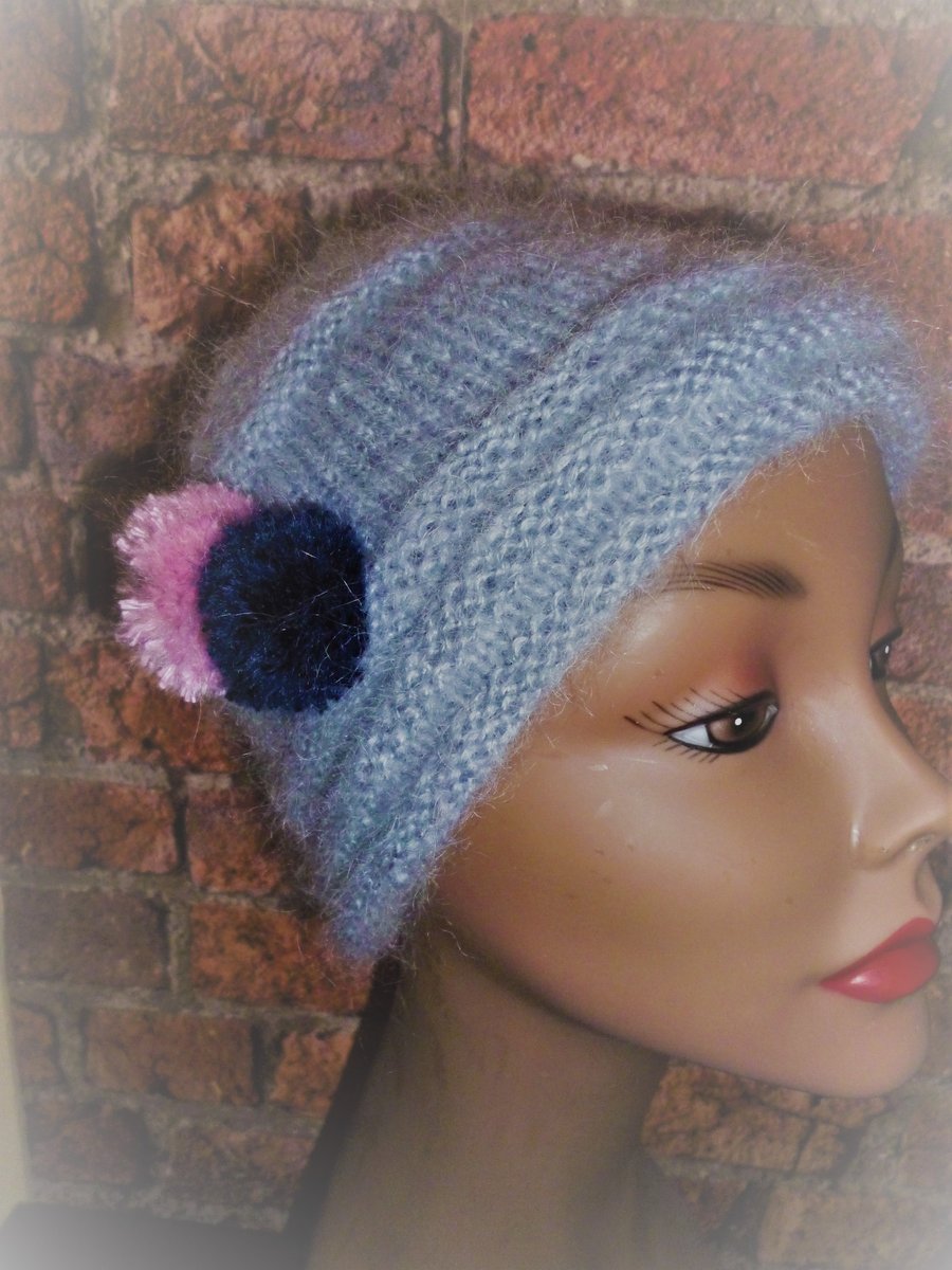 Women's 1950's Style Knitted Dove Grey Mohair Hat