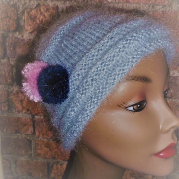 Women's 1950's Style Knitted Dove Grey Mohair Hat