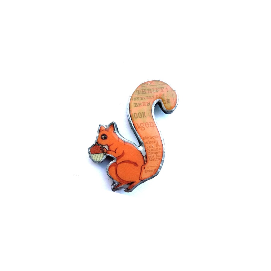 Whimsical Thrift Squirrel Brooch by EllyMental Jewellery