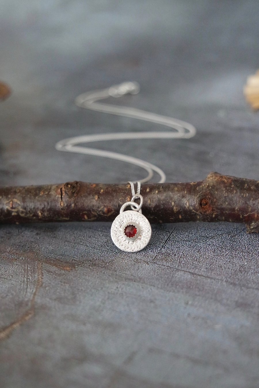 Red Garnet Mandala Pendant, Silver necklace, boho necklace, January birthstone