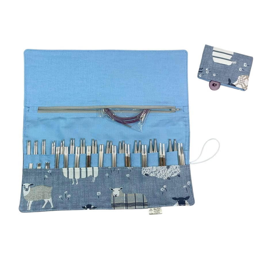 Interchangeable knitting needle case with sheep print, sock needle storage