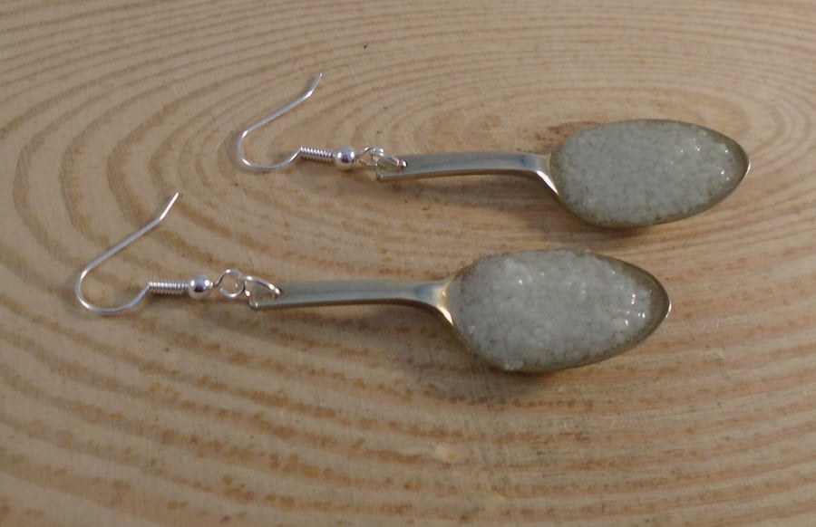 Upcycled Silver Plated Glow In The Dark Sugar Tong Spoon Earrings SPE032006