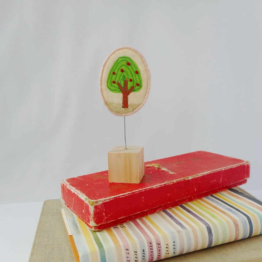 Apple Tree standing ornament with applique and hand embroidery