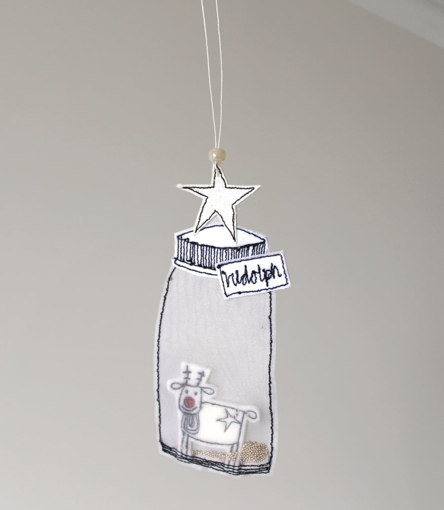 A Reindeer and a Fabric Jar - Hanging Decoration