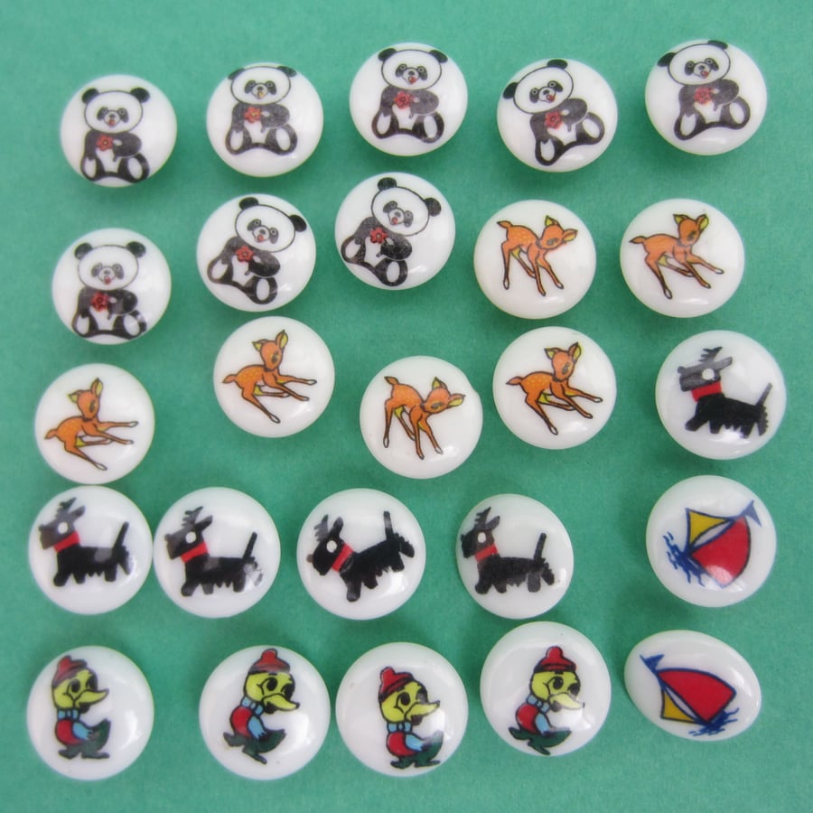 Lot of 25 Vintage Novelty Buttons - Pandas, Deer, Dogs and Ducks