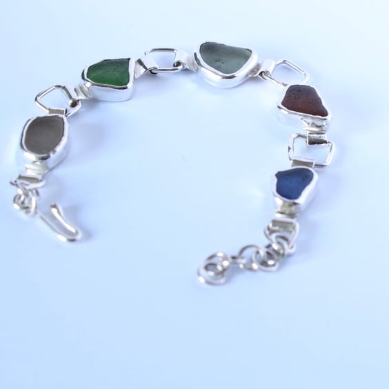 Multicoloured stunning sea glass and silver bracelet