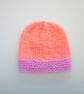 Baby hat in peach and pink, 100% acrylic yarn, 2 sizes available - Image 2