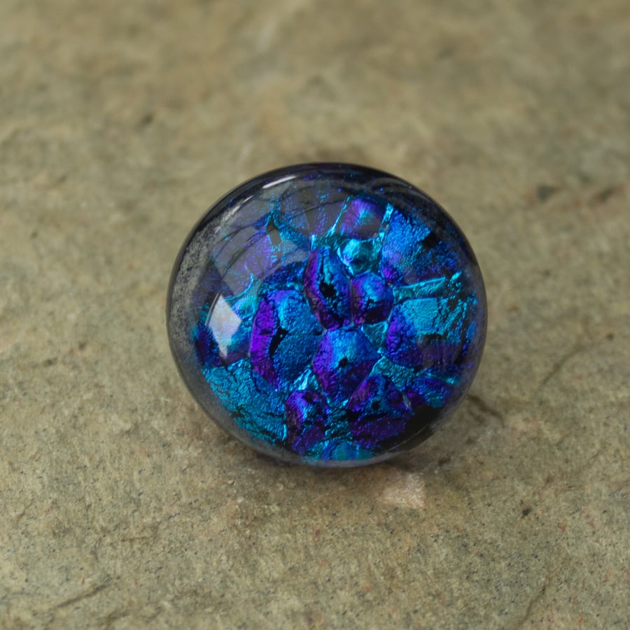 Blue Dichroic Glass Lapel Pin or Tie Pin