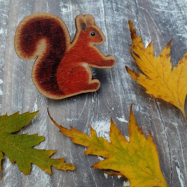 Red Squirrel Wooden Pin