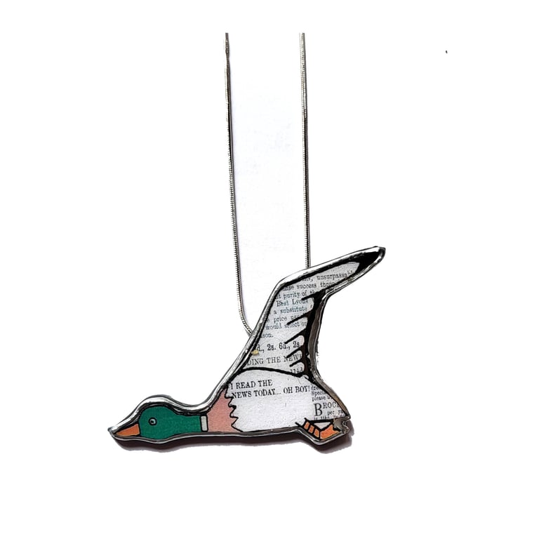 Wonderfully Whimsical Flying Duck Beatles Lyrics Necklace by EllyMental