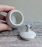 Very small handmade ceramic snowball lidded pot, mini snowman with twig arms - Image 5