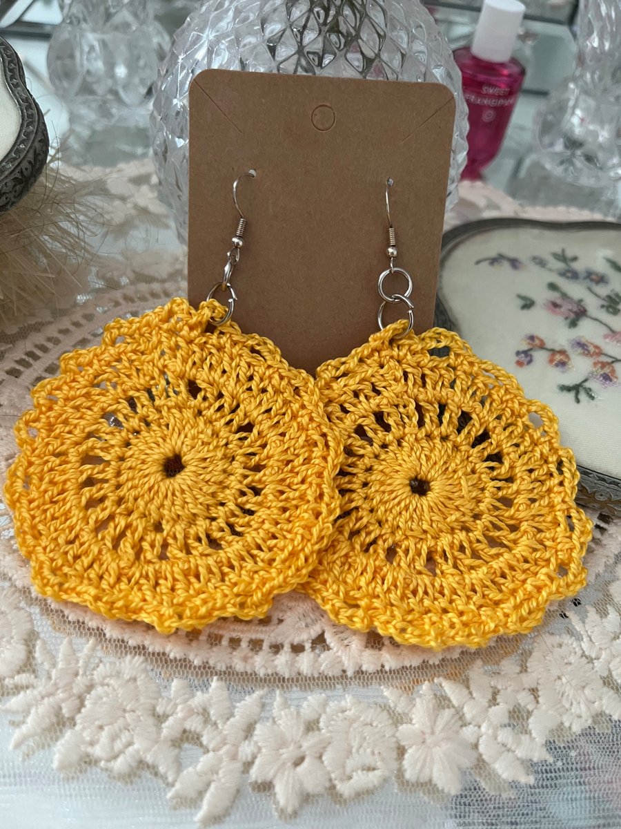 Crochet Mandala Earrings Yellow 
