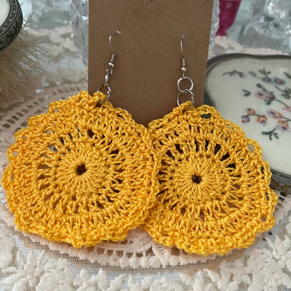 Crochet Mandala Earrings Yellow 