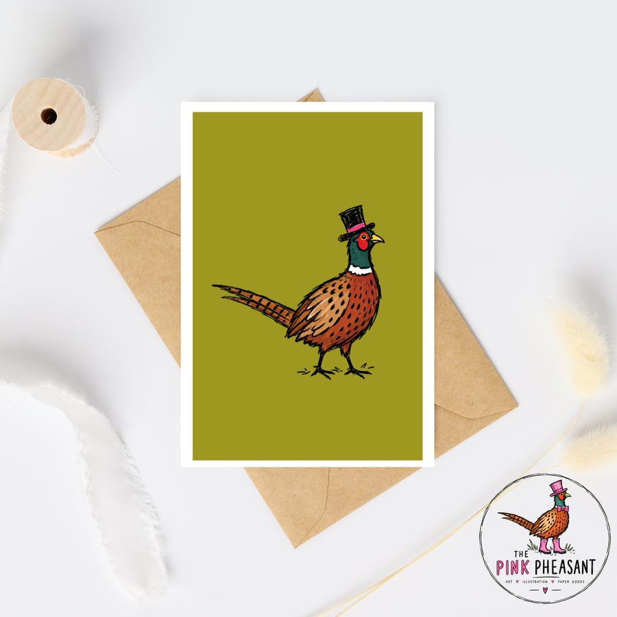 Funny Pheasant Greetings Card - A6 Hand drawn country bird card with envelope