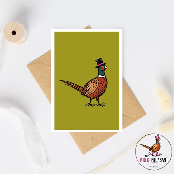 Funny Pheasant Greetings Card - A6 Hand drawn country bird card with envelope