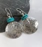 Large round silver and bright turquoise earrings  - Image 7