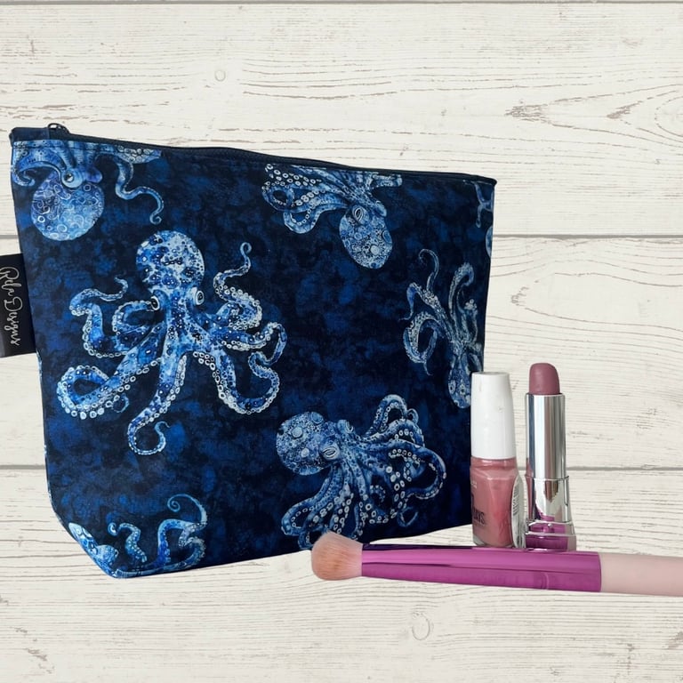 makeup bags blue octopus