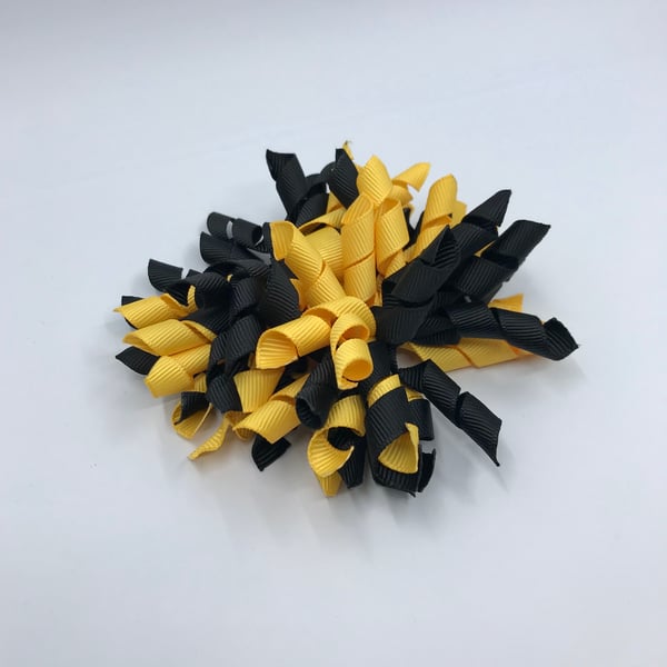 3 inch Black and Yellow Gold Curly Corkers on Clips (pair)