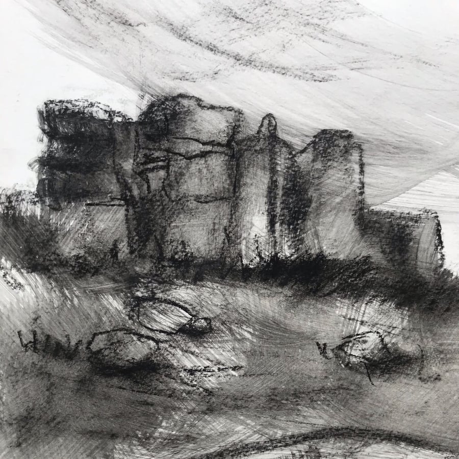 Over Owler Tor - ORIGINAL Peak District Landscape drawing, Derbyshire wall art