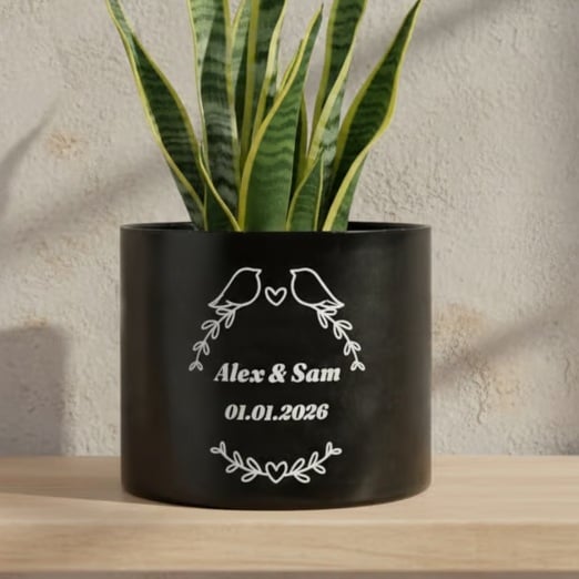 Personalised Black Plant Pot with White Text 