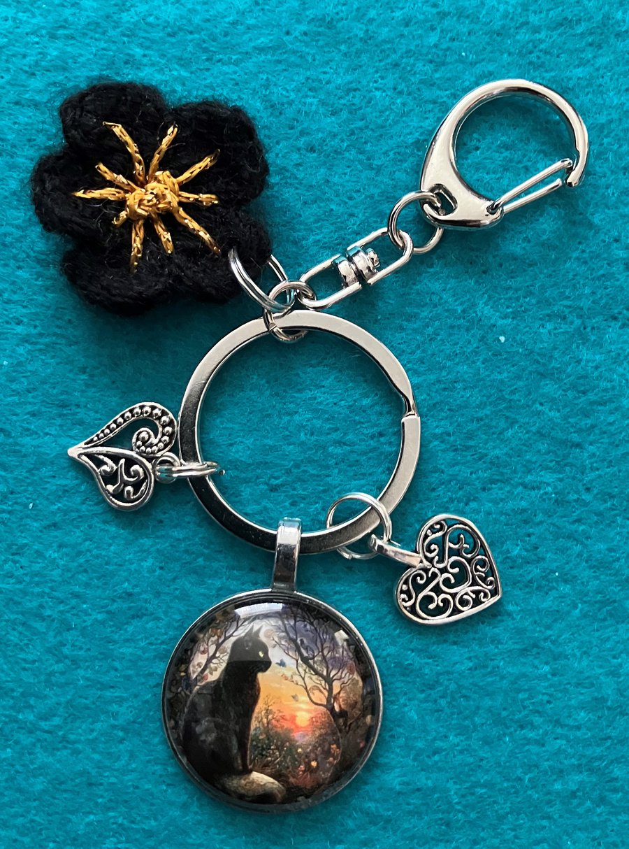 Black Cat Keyring with bag clip