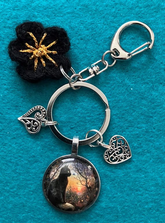 Black Cat Keyring with bag clip