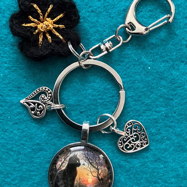 Black Cat Keyring with bag clip