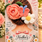 Handmade Floral Hair Clip – Crochet Peach Rose & Daisy