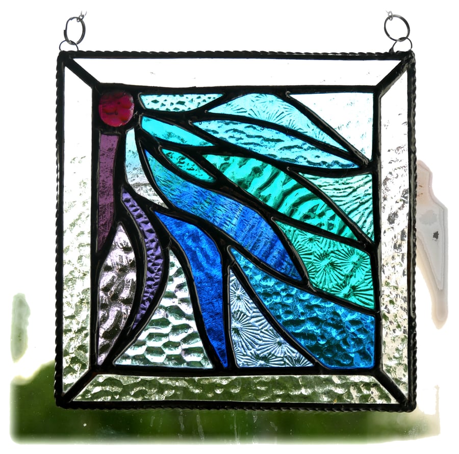 Ribbons Stained Glass Suncatcher Handmade 012 Bordered
