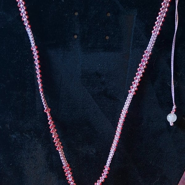 Macrame over head rose quartz necklace 