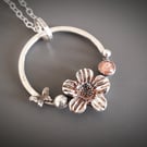 Flower Wreath, Sunstone Silver Necklace, eco conscious gift