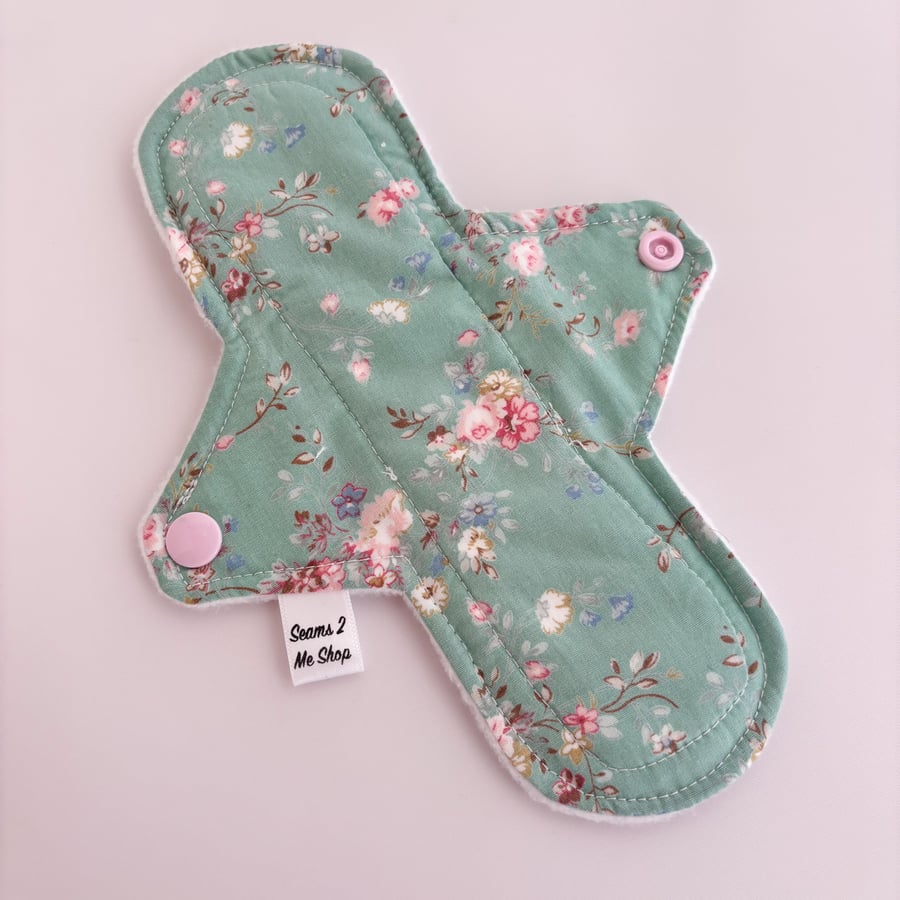 Standard Cloth Sanitary Pad  - Green Floral - 8" Heavy