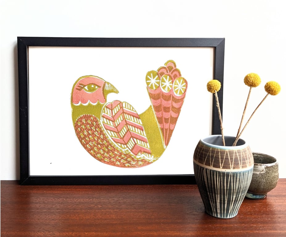 Bold Bird in Olive and Burgundy