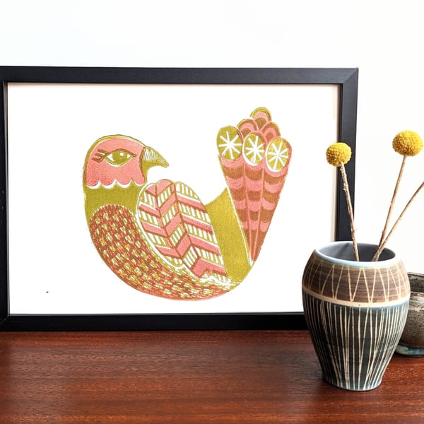 Bold Bird in Olive and Burgundy