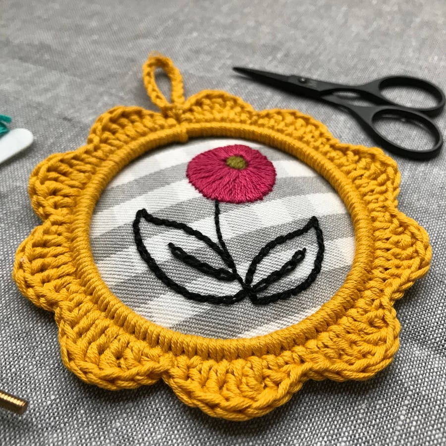 Pink Bloom Embroidery Wall Decoration Hoop Art