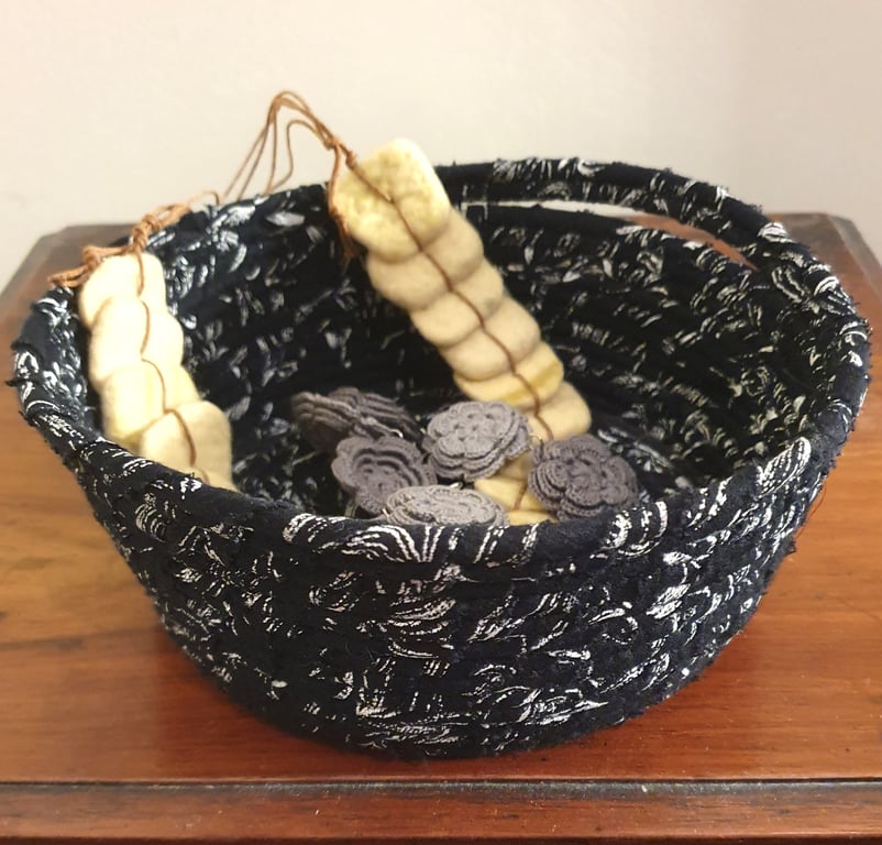 Basket - coiled fabric in black and white - SALE