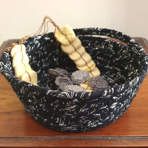 Basket - coiled fabric in black and white - SALE