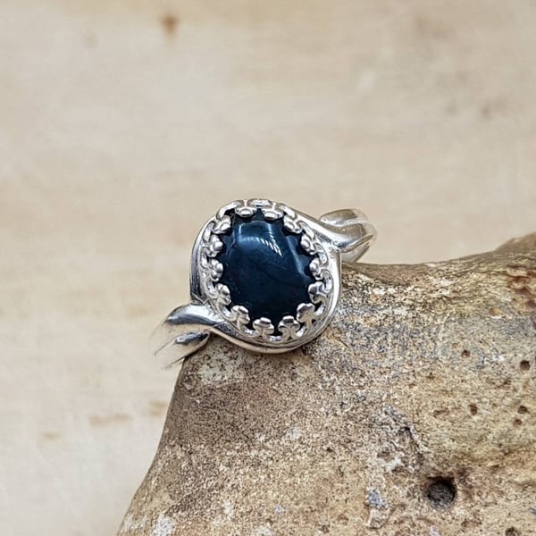 Adjustable Bloodstone ring. 925 sterling silver. March birthstone 