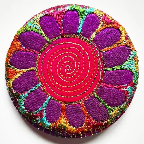 Badge 58mm Multicoloured Flower Textile Badge 