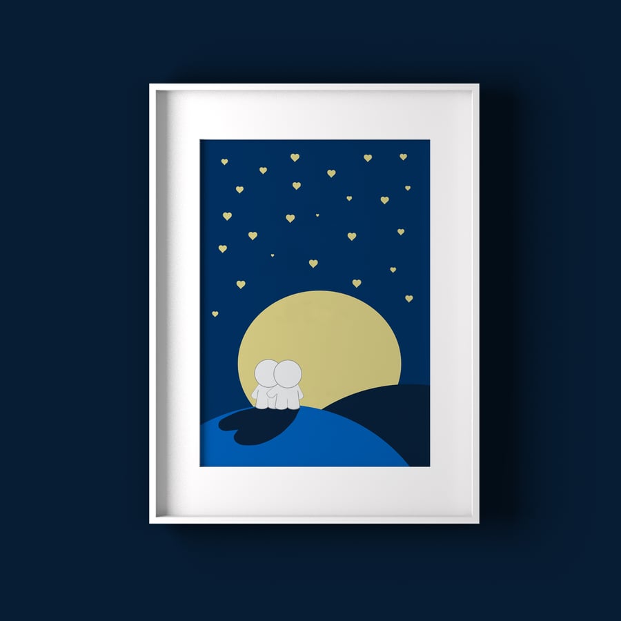 To the moon and back art print, 1st Wedding Anniversary gift, Engagement present