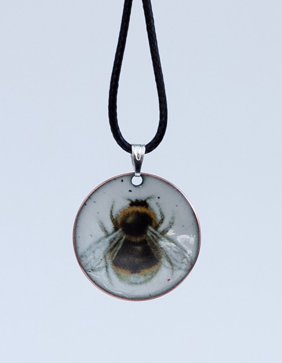 Bumble bee enamel pendant