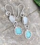 Teal & White Sea Glass Sterling Silver Double Drop Earrings - 1174