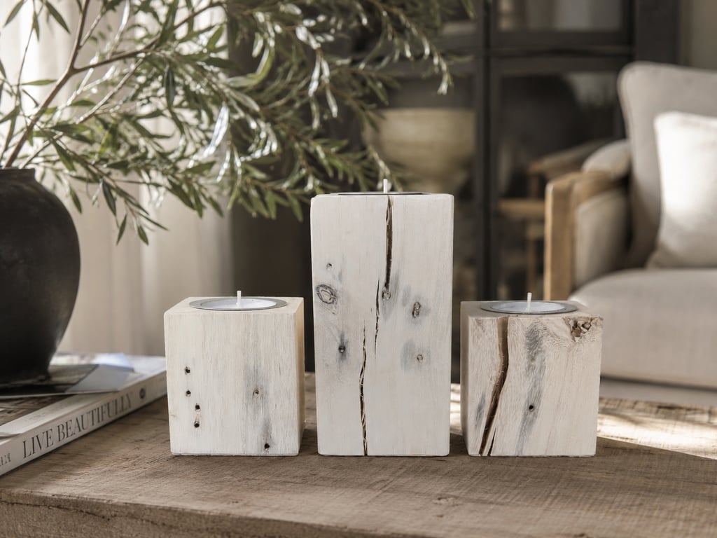 Whitewash Reclaimed Wood Rustic Tealight Holder Set Upcycled Pallet Wood Candles