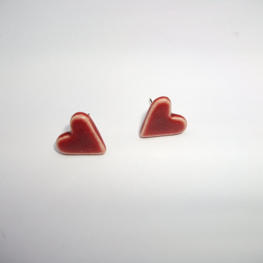 cute little red ceramic heart studs