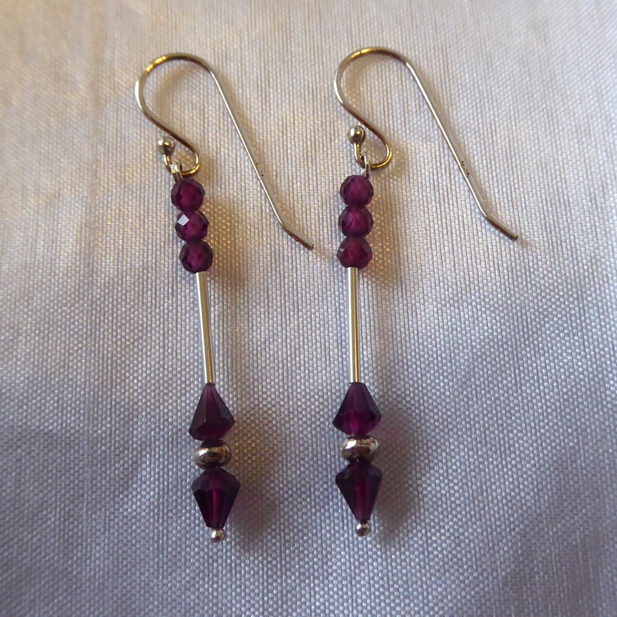 Rhodolite Garnet & Sterling Silver Earrings - Capricorn & January Birthstone