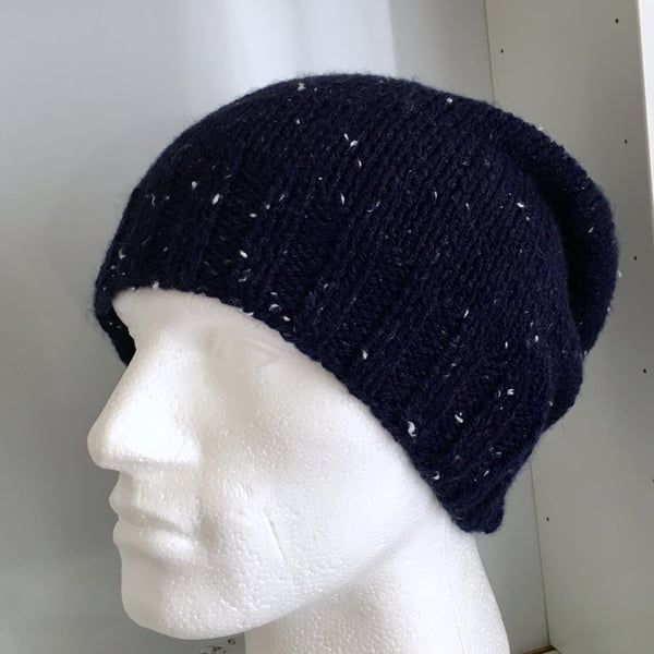 Men's Blue Knitted Outdoor Wool Winter Slouchy Beanie Hat