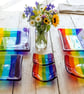 Handmade Fused Glass Rainbow Striped Bowl - Colourful Glass Dish - Rainbow Decor
