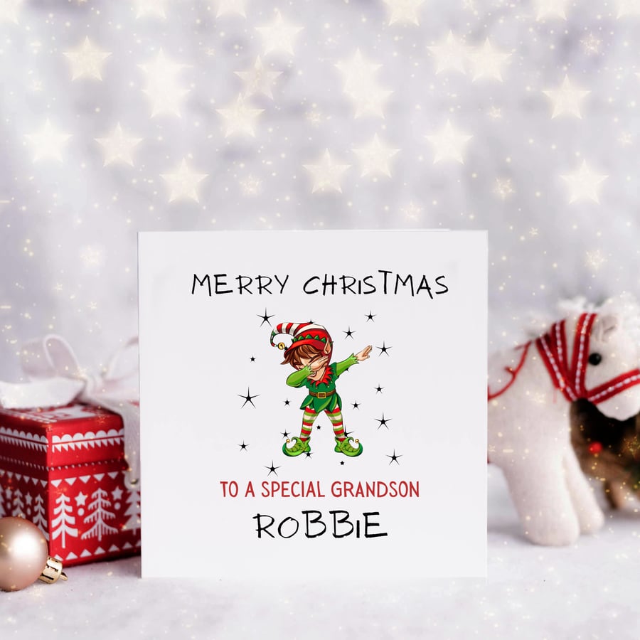 Personalised Dabbing Cute Elf Christmas Card