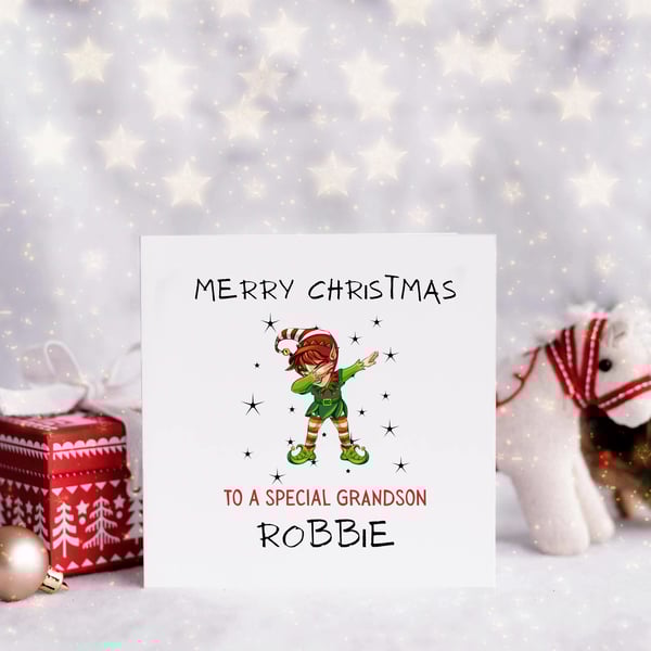 Personalised Dabbing Cute Elf Christmas Card